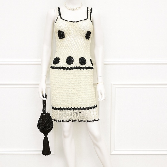 Handmade Crochet Black & White Polka Dot Resort Dress – Thread Bay Co. - Picture 1 of 8